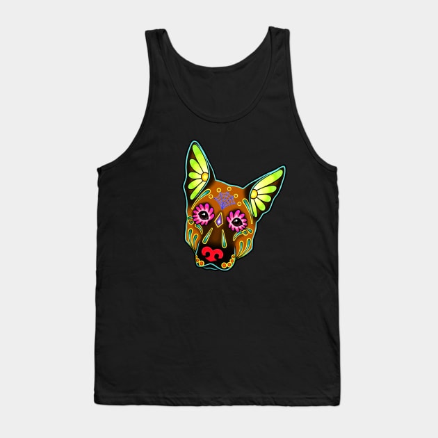 German Shepherd in Brown - Day of the Dead Sugar Skull Dog Tank Top by prettyinink